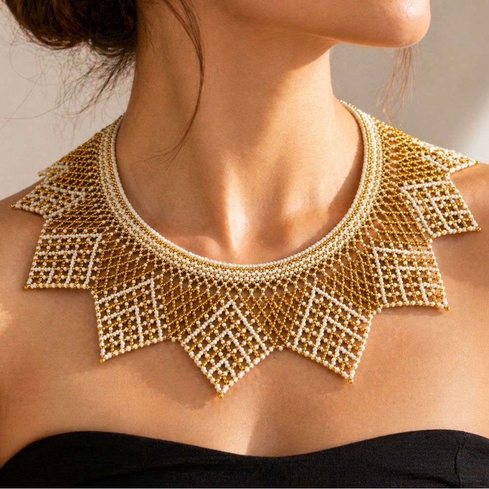 Handmade Necklace, Chakira Necklace, White and Gold Necklace